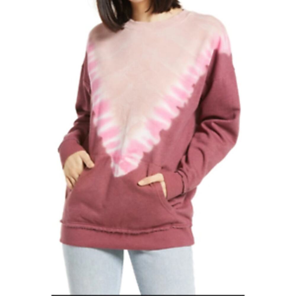 BP Nordstrom Womens Pullover Sweatshirt XS Pink Tie Dye Kangaroo Pocket NWT